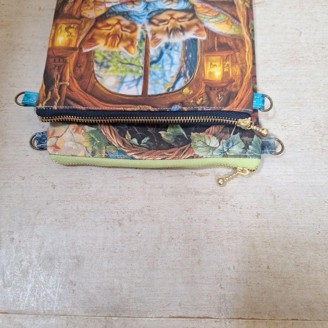 激レアパネル生地　ハンドメイド　フラットポーチDカン付き
