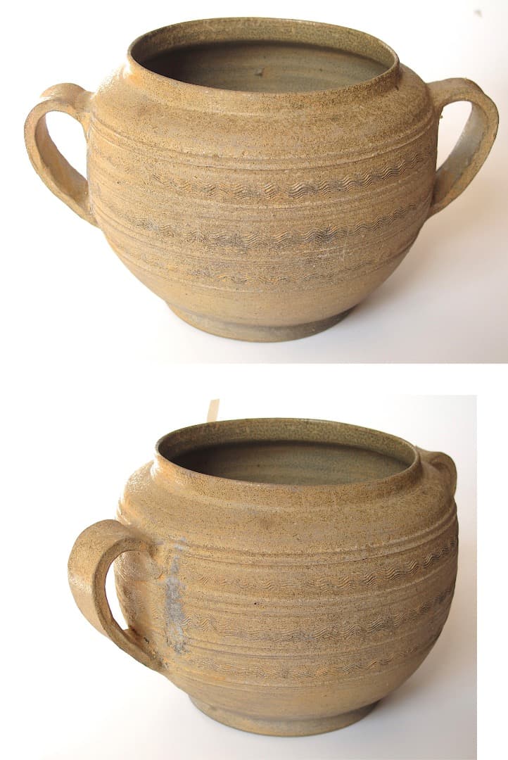須恵器　水指　茶器　口径13cm、深さ12cm　蓋付き　箱付　茶道具　新羅土器