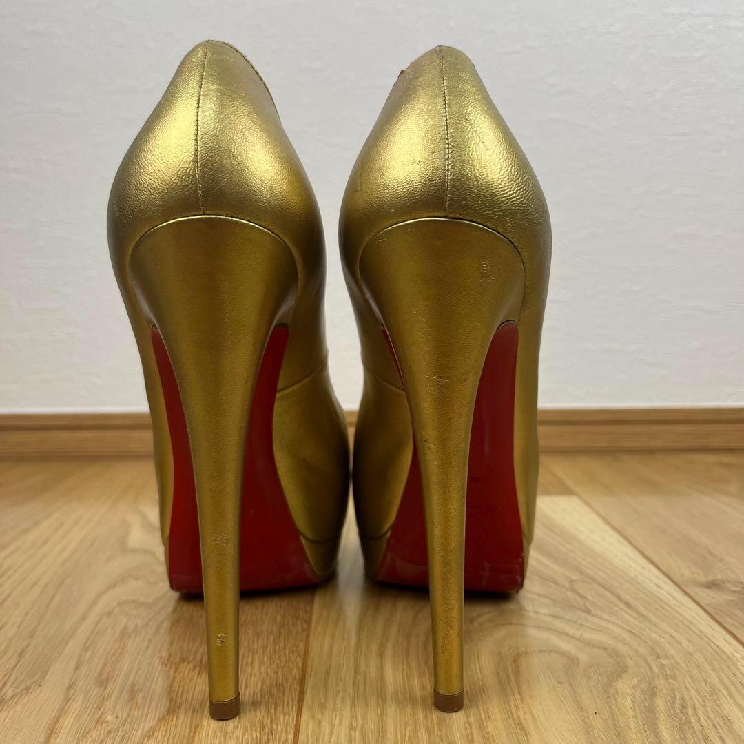 クリスチャンルブタン ゴールド オープントゥ ハイヒール EU37 24cm