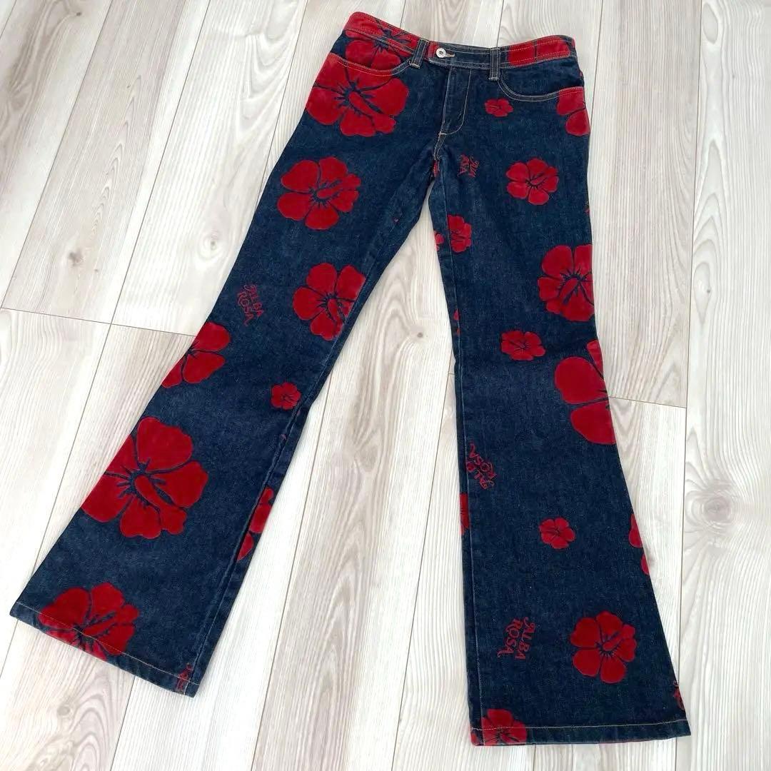 a*様 アルバローザ【ALBA ROSA】ハイビスカス デニムパンツ サイズ1