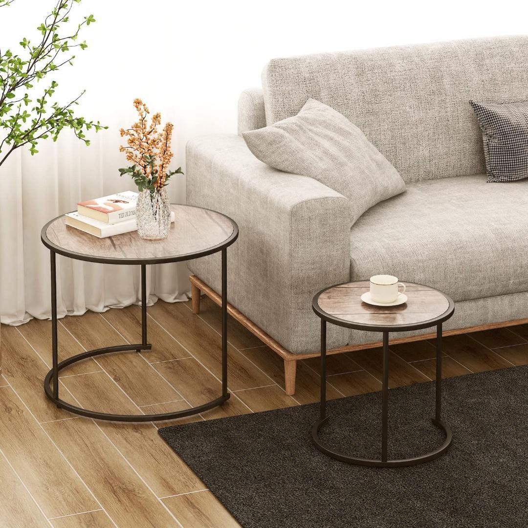 レトロシックな2-in-1入れ子テーブルセット - ヴィンテージ風