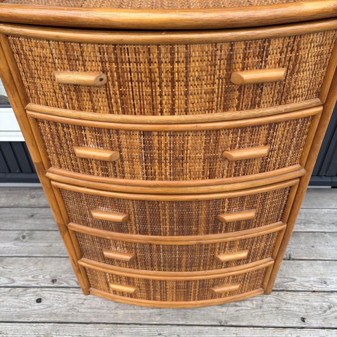 昭和レトロ 大型 ラタンチェスト 5段 引き出し 籐家具 ナチュラル 収納家具