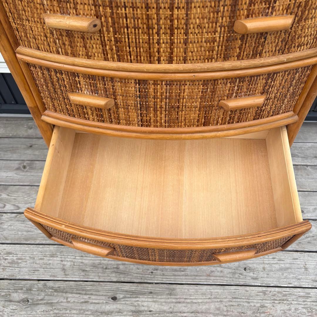 昭和レトロ 大型 ラタンチェスト 5段 引き出し 籐家具 ナチュラル 収納家具