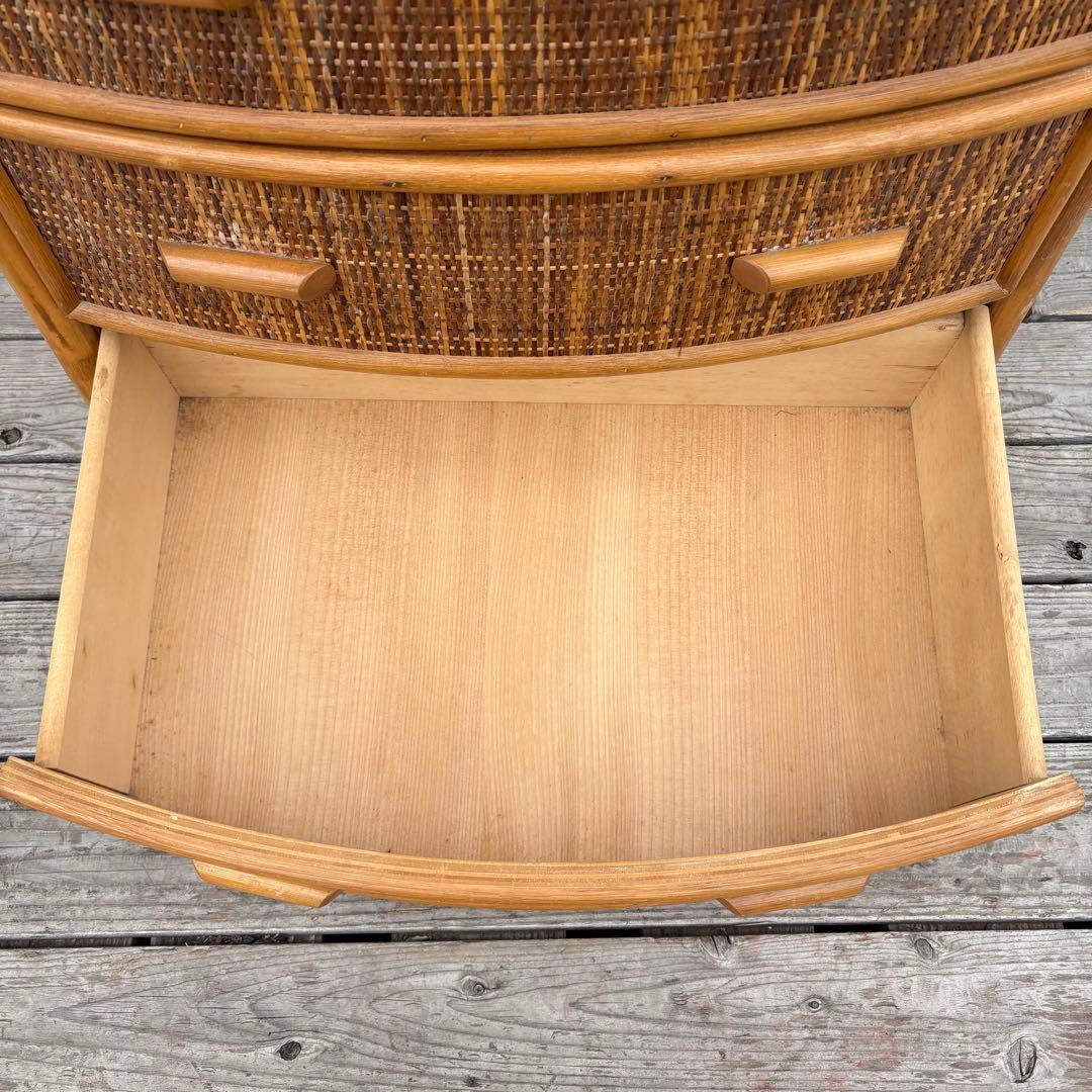 昭和レトロ 大型 ラタンチェスト 5段 引き出し 籐家具 ナチュラル 収納家具