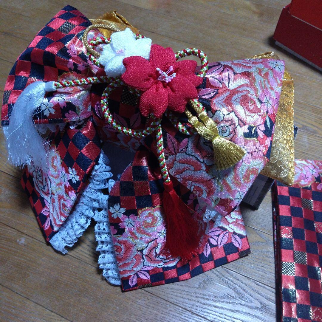 大寸★七歳★レースの赤と黒のチェック柄作り帯