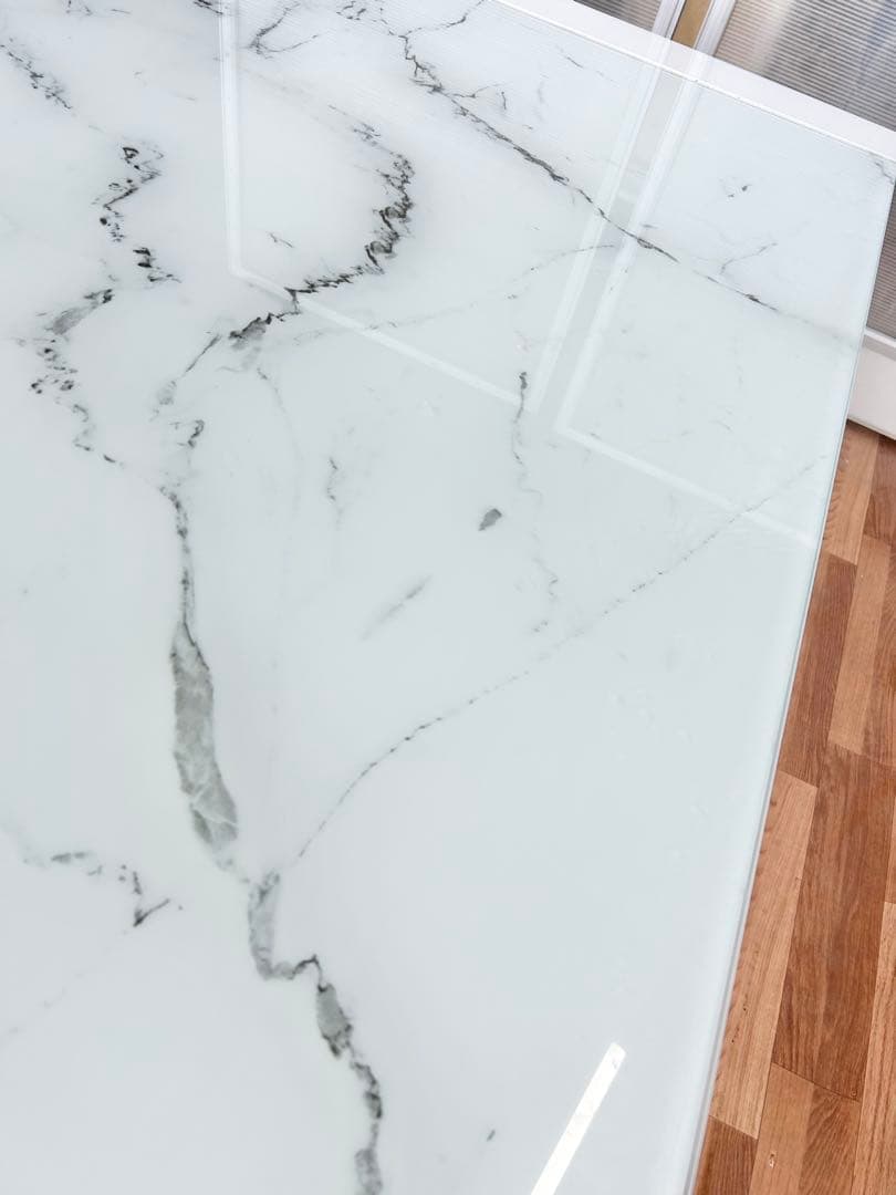 674 ニトリ エスペルト 伸長式 ダイニングテーブル　ガラス ホワイト 白　a