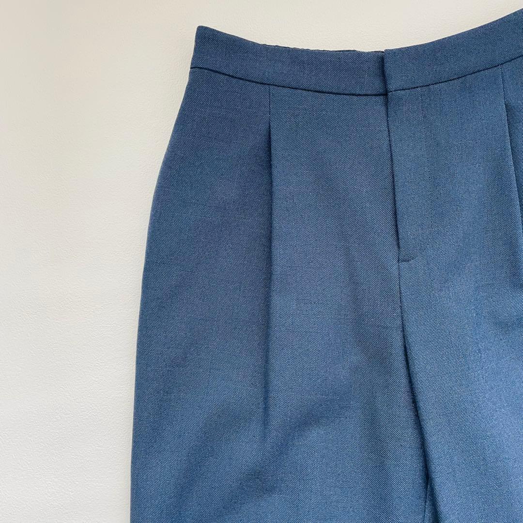 インディヴィ ノーカラー ワイドパンツスーツ ネイビー ストレッチ 洗える