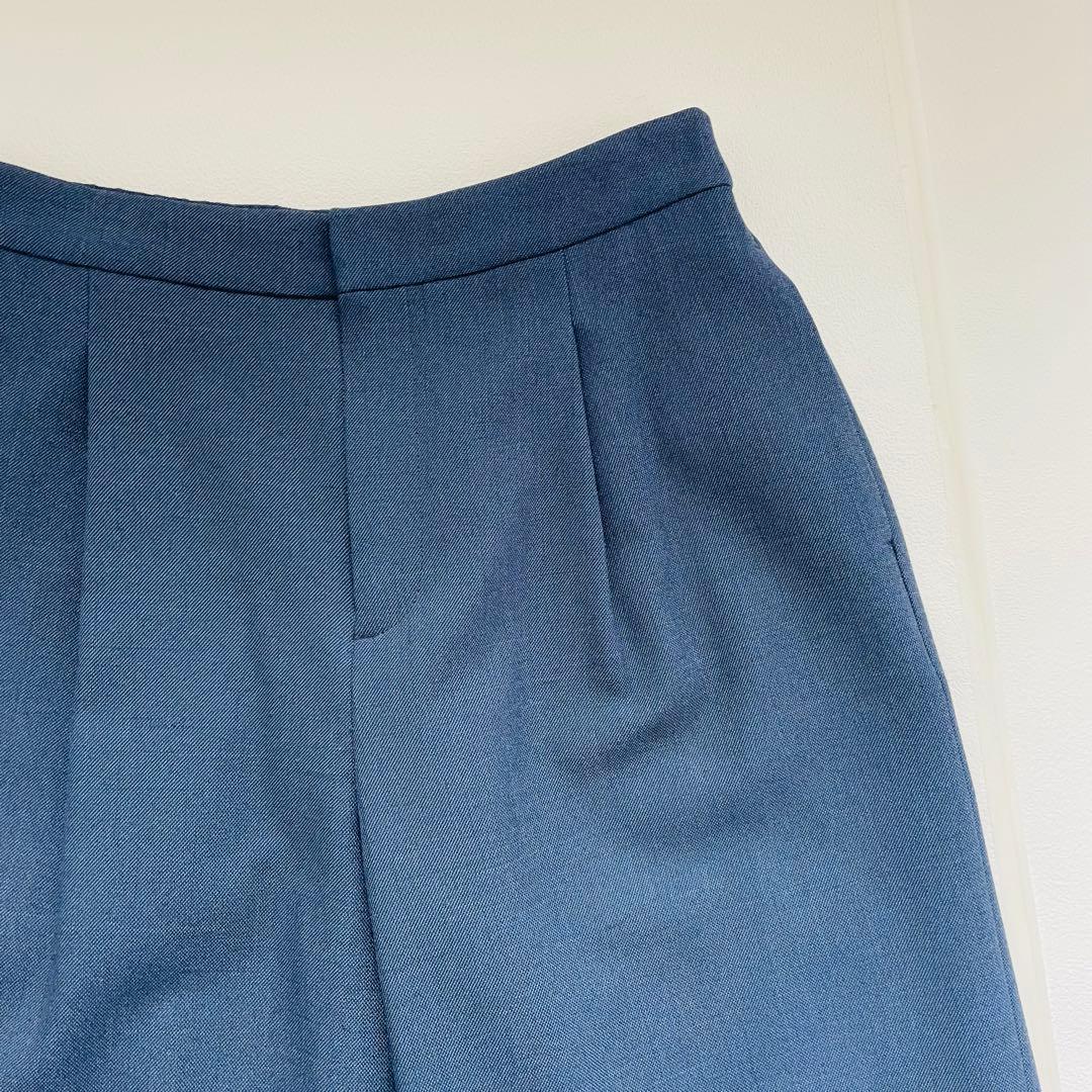 インディヴィ ノーカラー ワイドパンツスーツ ネイビー ストレッチ 洗える