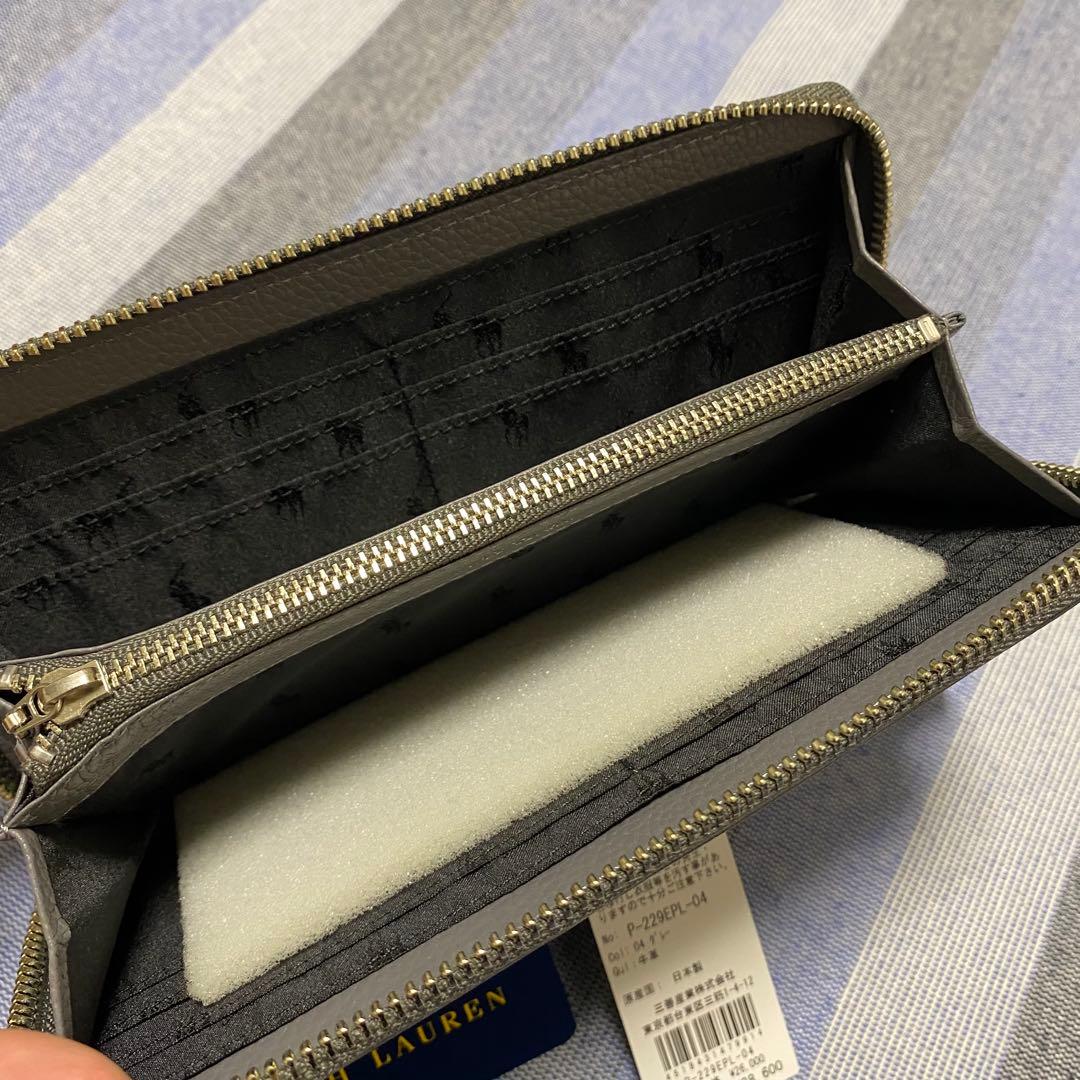 【新品】POLO RALPH LAUREN POLO刺繍 レザー長財布 グレー