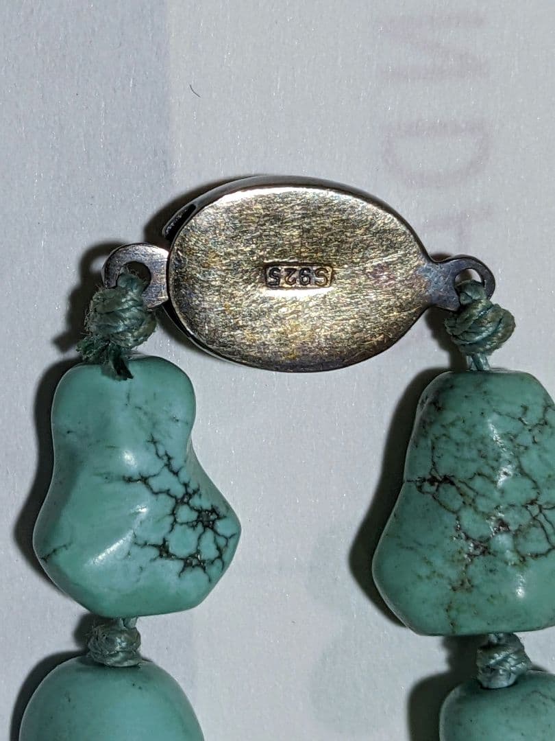 ♦年代物 ターコイズブルーネックレス S925 花形透かし留め具 スターリング