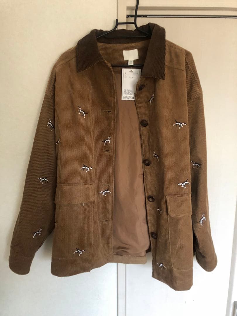  犬の刺繍 コーデュロイジャケット ブラウン