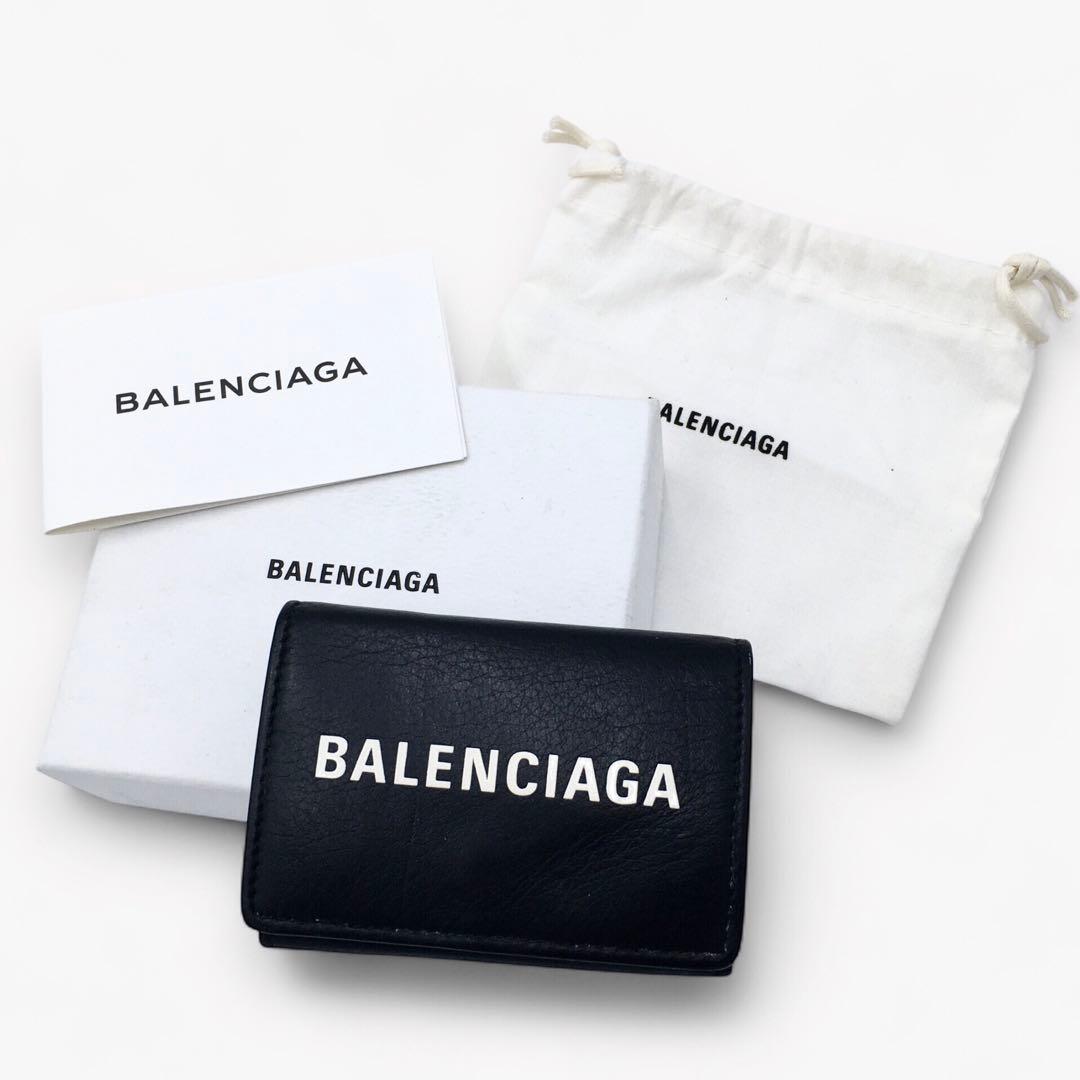 バレンシアガ レザーミニウォレット 三つ折り財布 ブラック