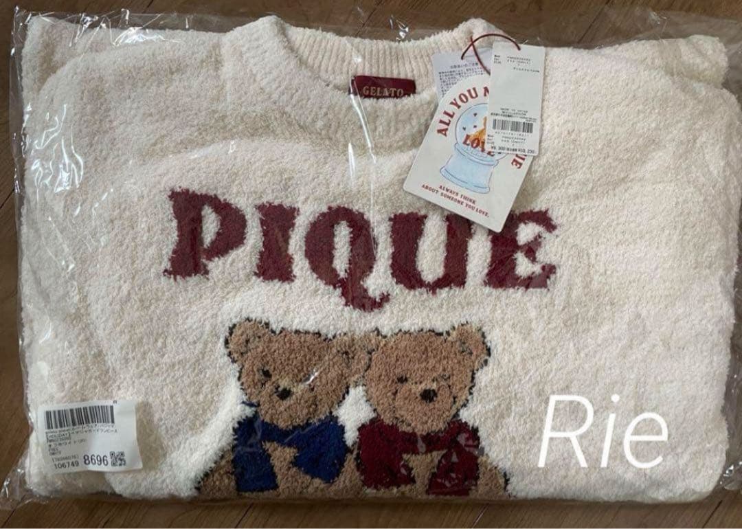 ジェラートピケ✩ベアジャガードワンピース✩2025クリスマスラッピング付き（M）