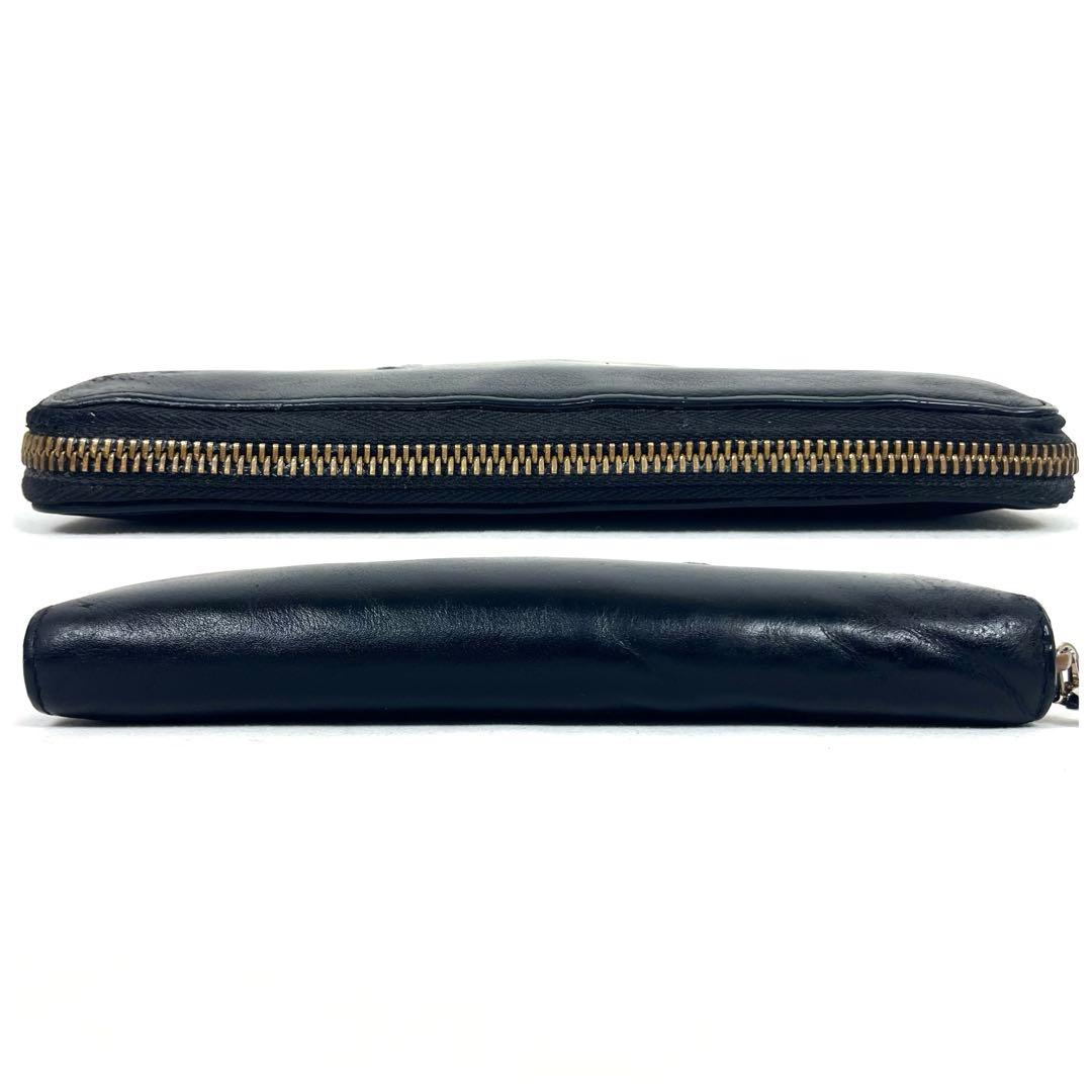 メゾンマルジェラ　長財布　ラウンドファスナー　本革　ブラック　ステッチ　ロゴ