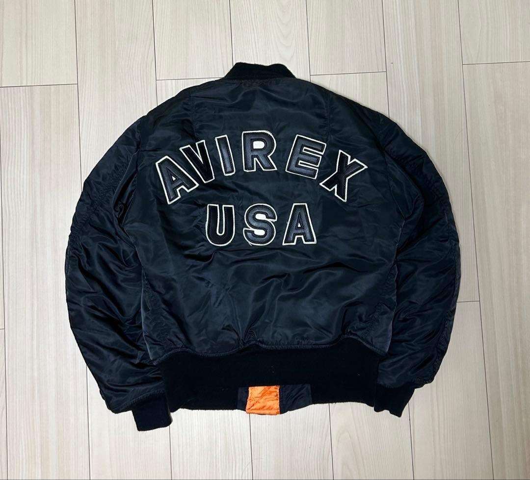 【USA製】AVIREX フライトジャケット MA-1 アーチロゴ　ブラック
