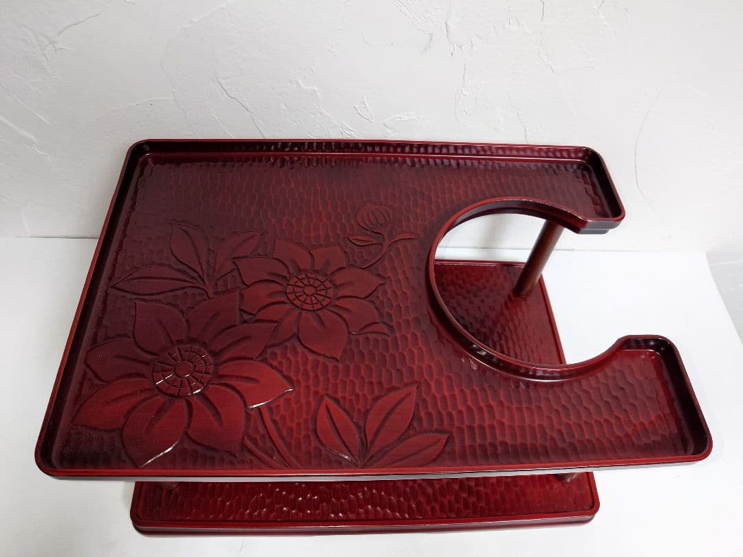 鎌倉彫 文房具入れ 電話台 2段 引出し 小物入れ ポットスタンド 昭和レトロ