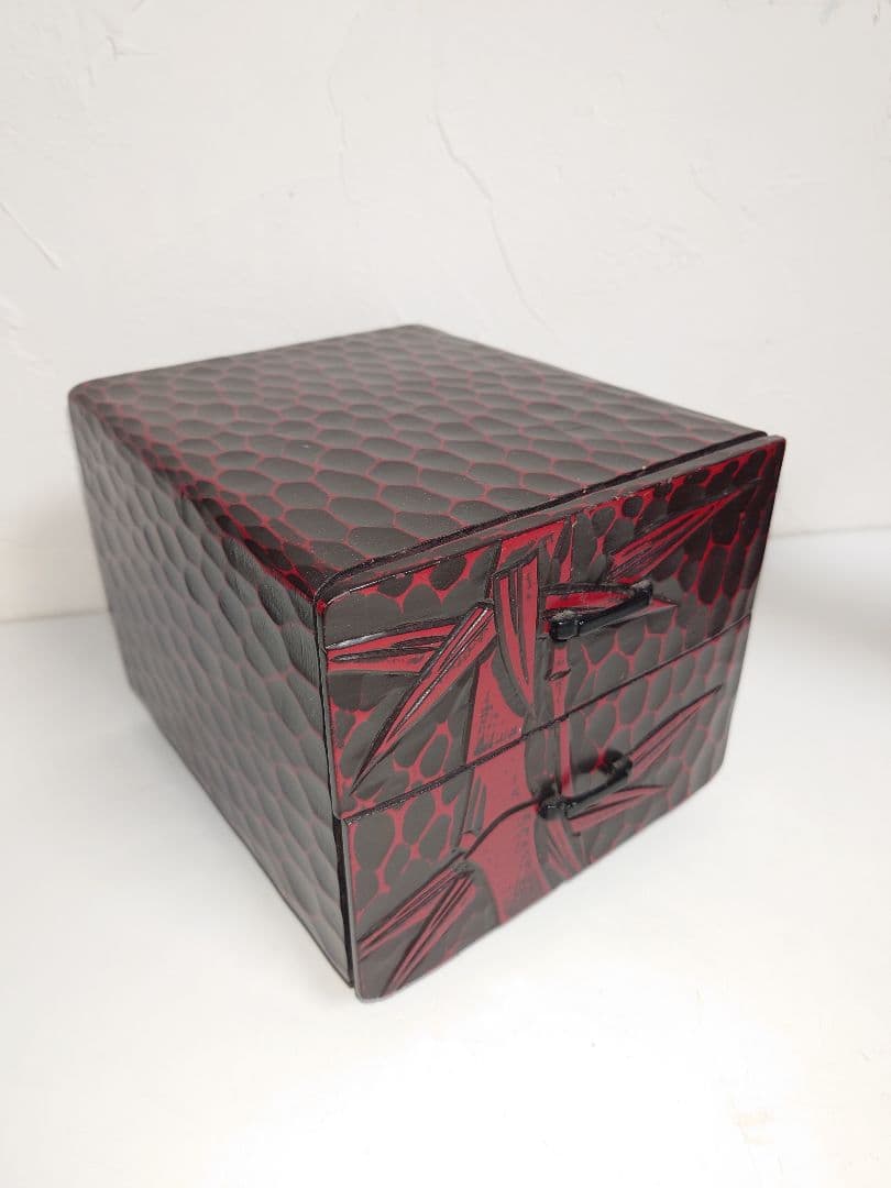 鎌倉彫 文房具入れ 電話台 2段 引出し 小物入れ ポットスタンド 昭和レトロ