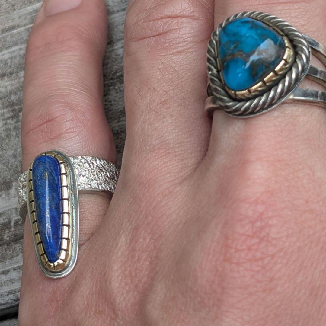 ハンドメイドのラピスラズリリング　インディアンジュエリー風　オールハンドメイド！