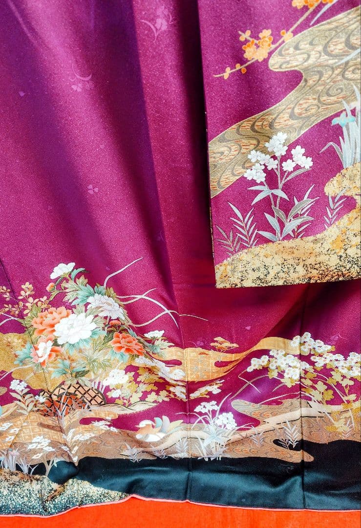紫色 花柄 振袖 着物