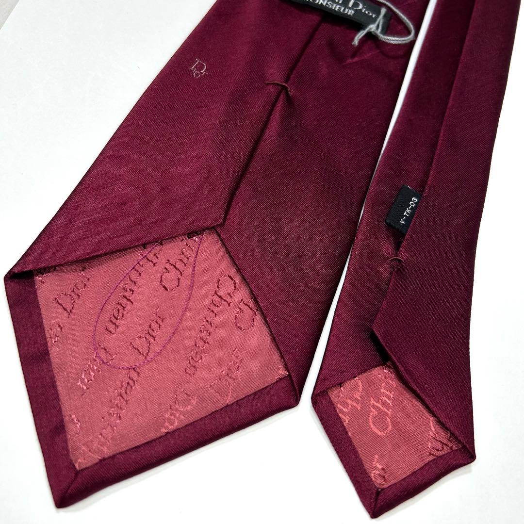 未使用 クリスチャンディオール ネクタイ シルク シャンタン 無地 赤 ボルドー
