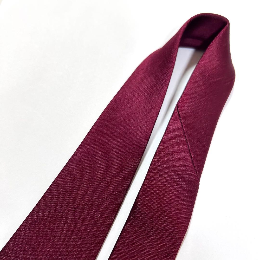 未使用 クリスチャンディオール ネクタイ シルク シャンタン 無地 赤 ボルドー