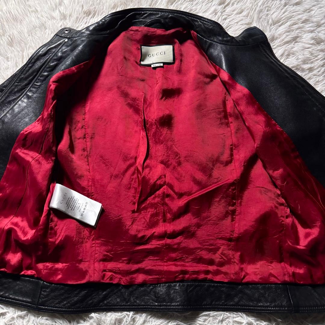 え*姫様 希少✨GUCCI ライダースジャケット　シングル　羊革　ラムレザー 黒