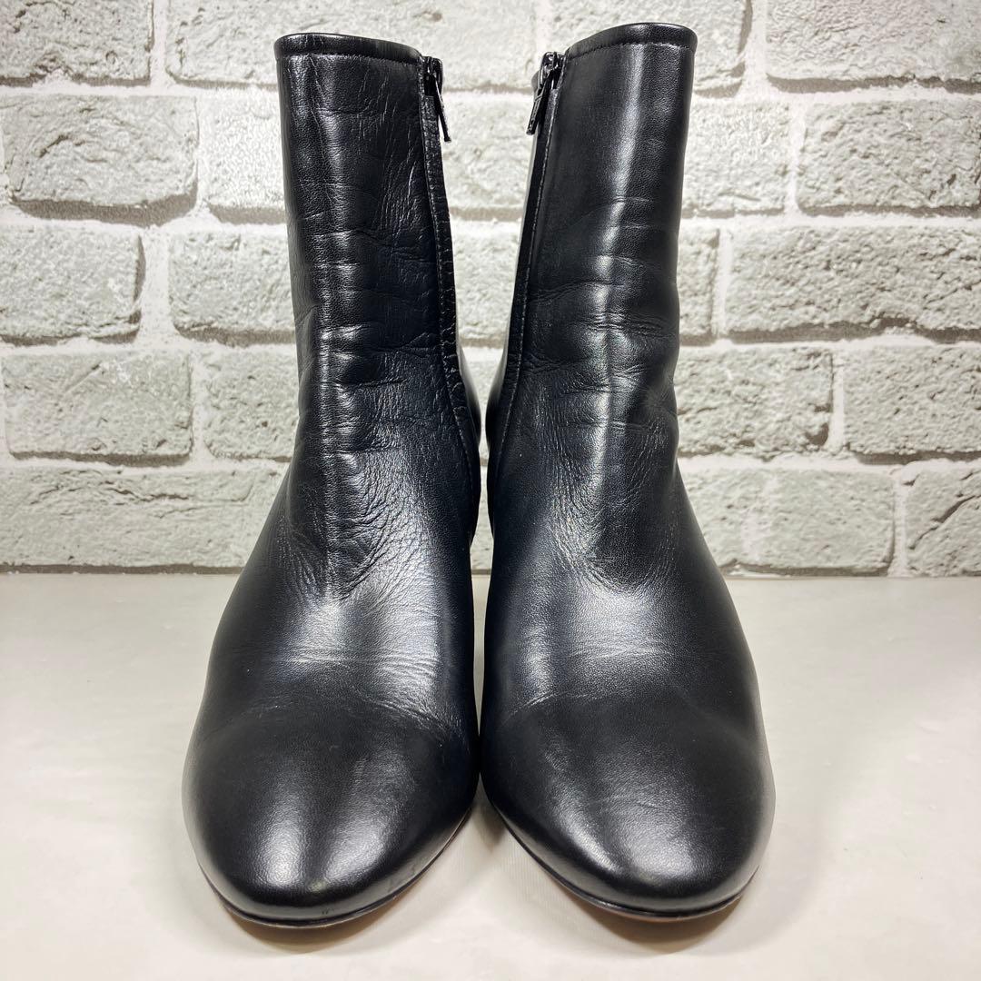 【美品】PELLICO ショートブーツ 黒 レザー サイドジップ ヒール 38