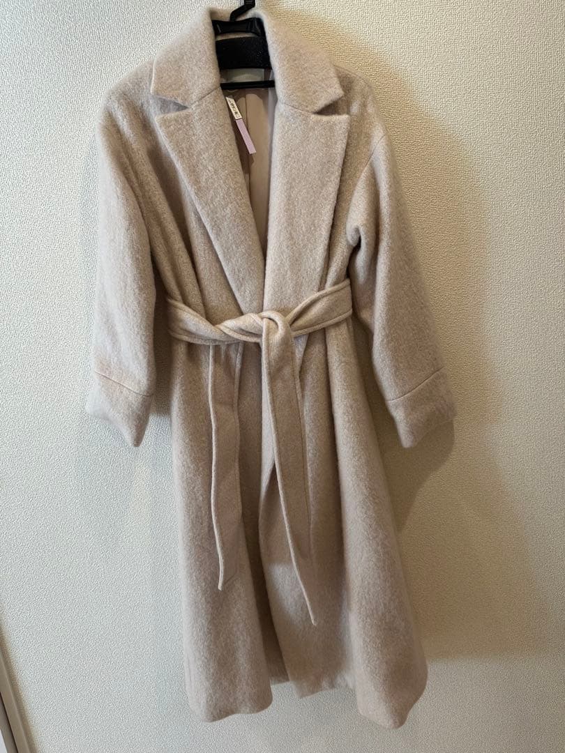 セルフォード ロングコート ウール ウエストベルト ベージュ アイボリー