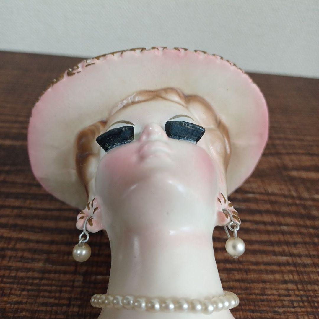 ビンテージ レディヘッドベース 陶器製の置物花瓶 水色とピンクのドレス2点セット