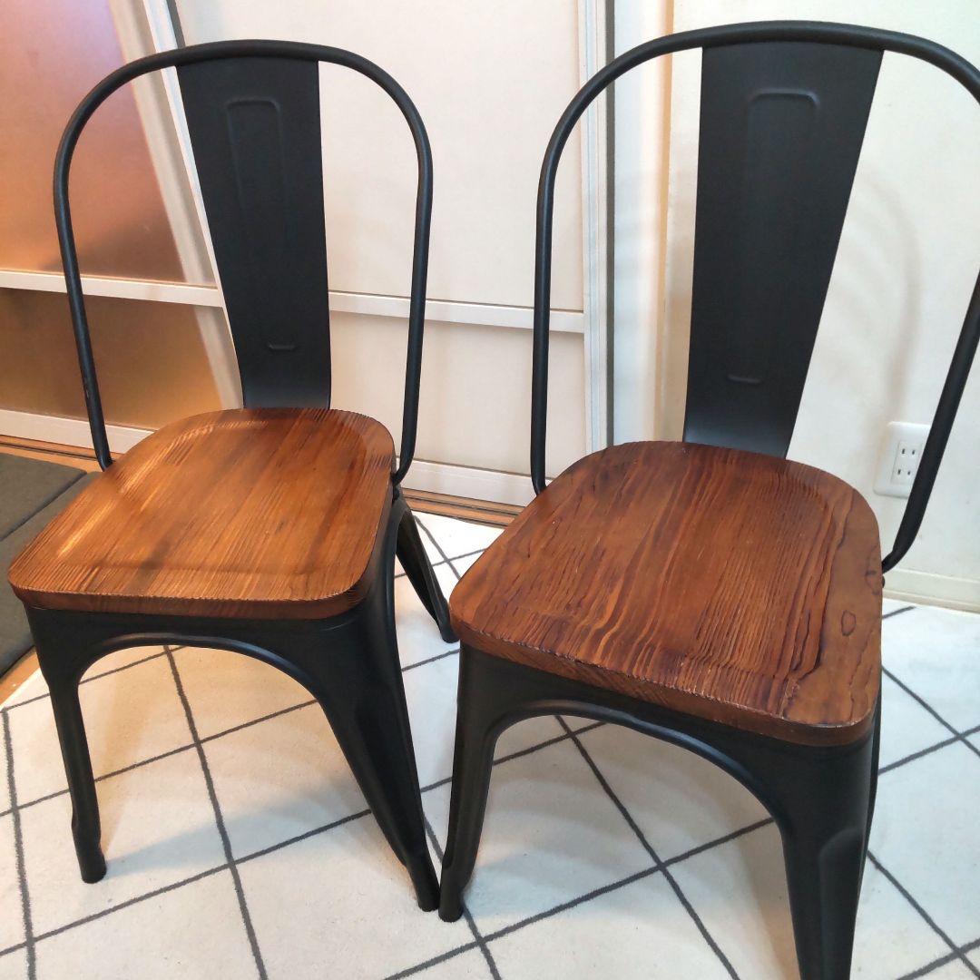 ダイニングチェア スチール 木製 チェア2脚