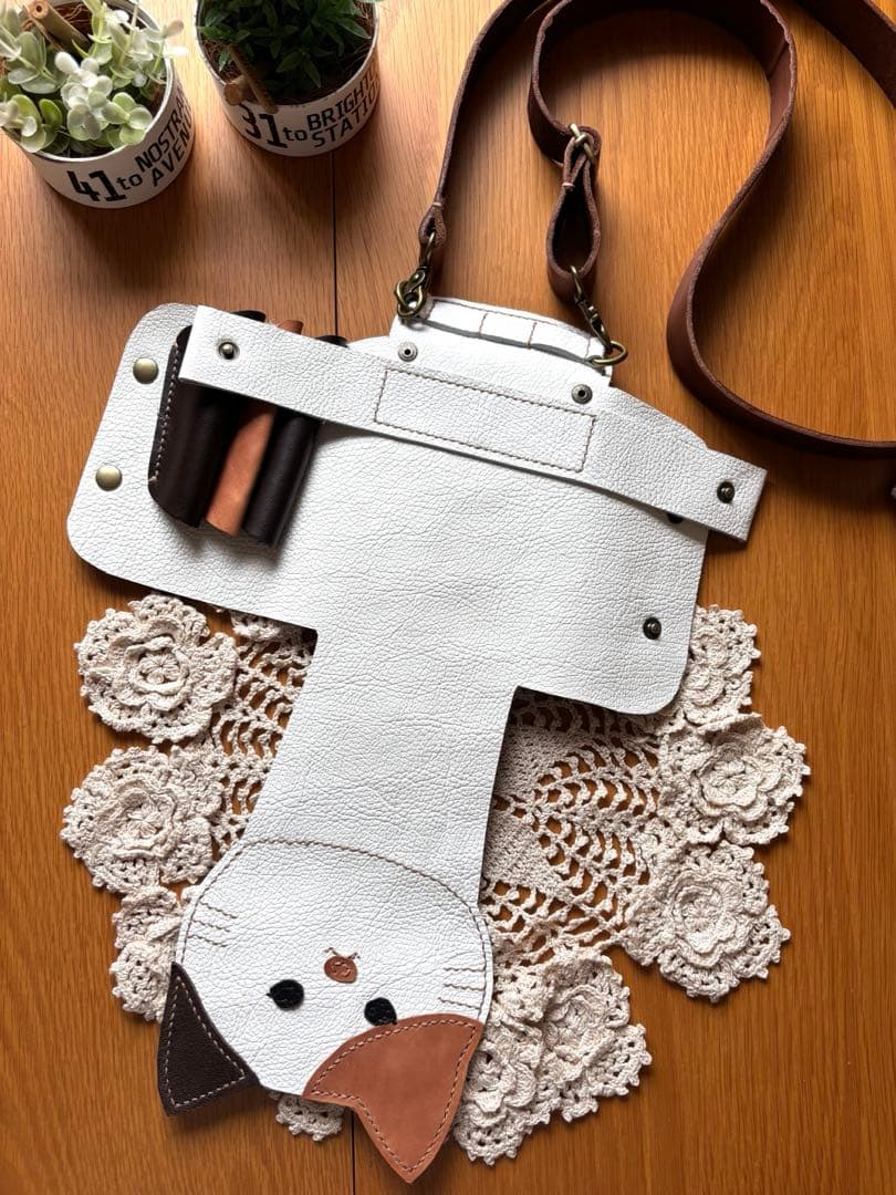 牛革　ネコちゃんフェイス　シザーケース　本革　レザー　トリマー　三毛猫　顔美容師