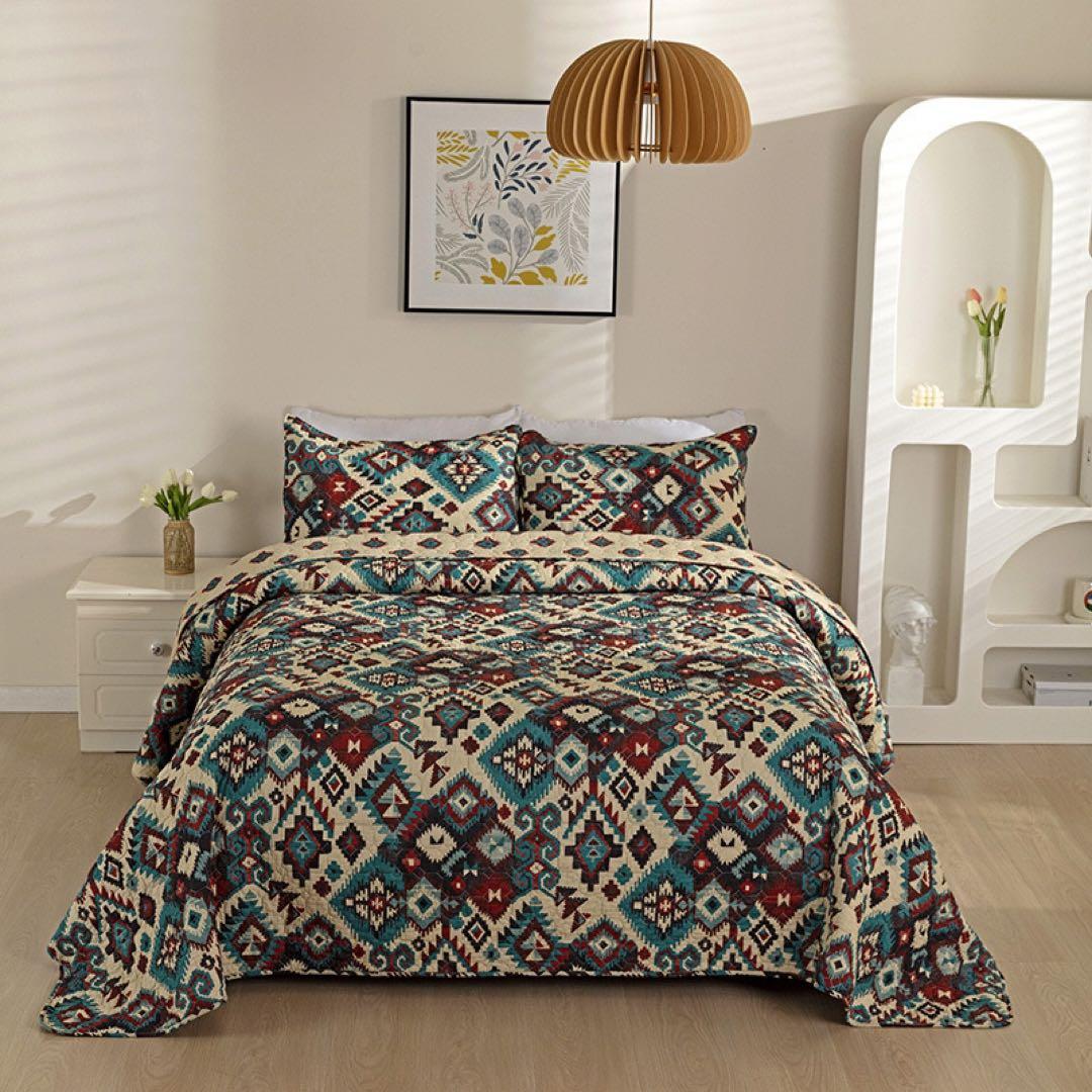 キルトベッドカバー3点セット綿マルチカバー キルティング 615