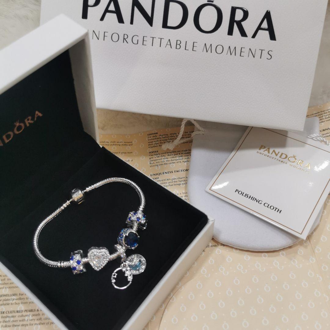 Pandora シルバーブレスレット 青いストーン付き バレンタインデーの贈り物