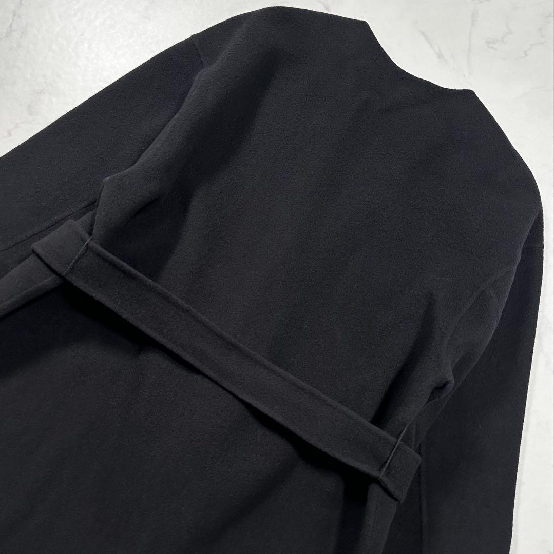 極美品◎ダイアグラム ノーカラーリバーコート ブルーフォックスファー 黒 36