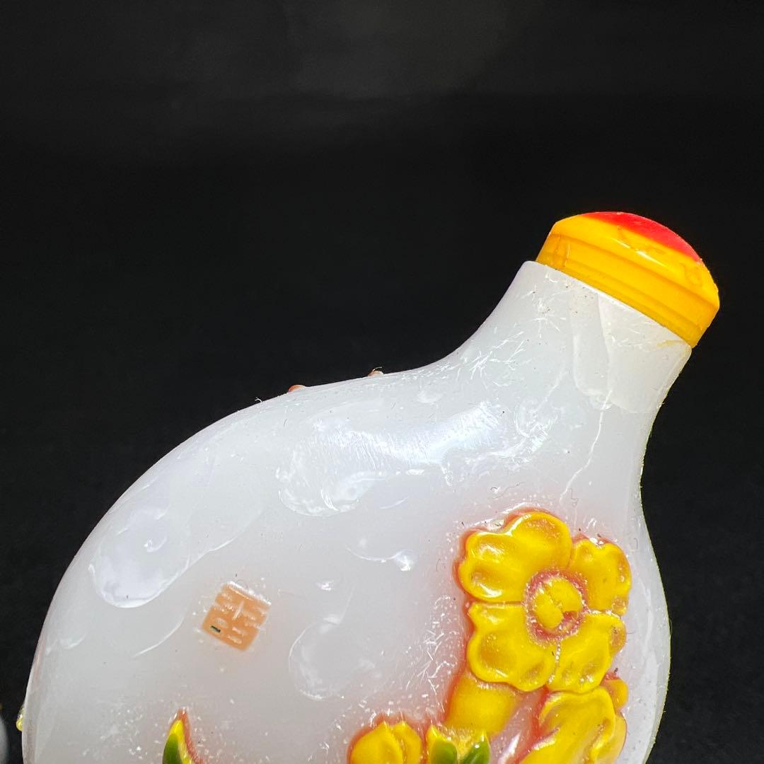 中国古玩　乾隆ガラス鼻煙香　木箱付　高さ約7㎝　東Y8-0122☆2F