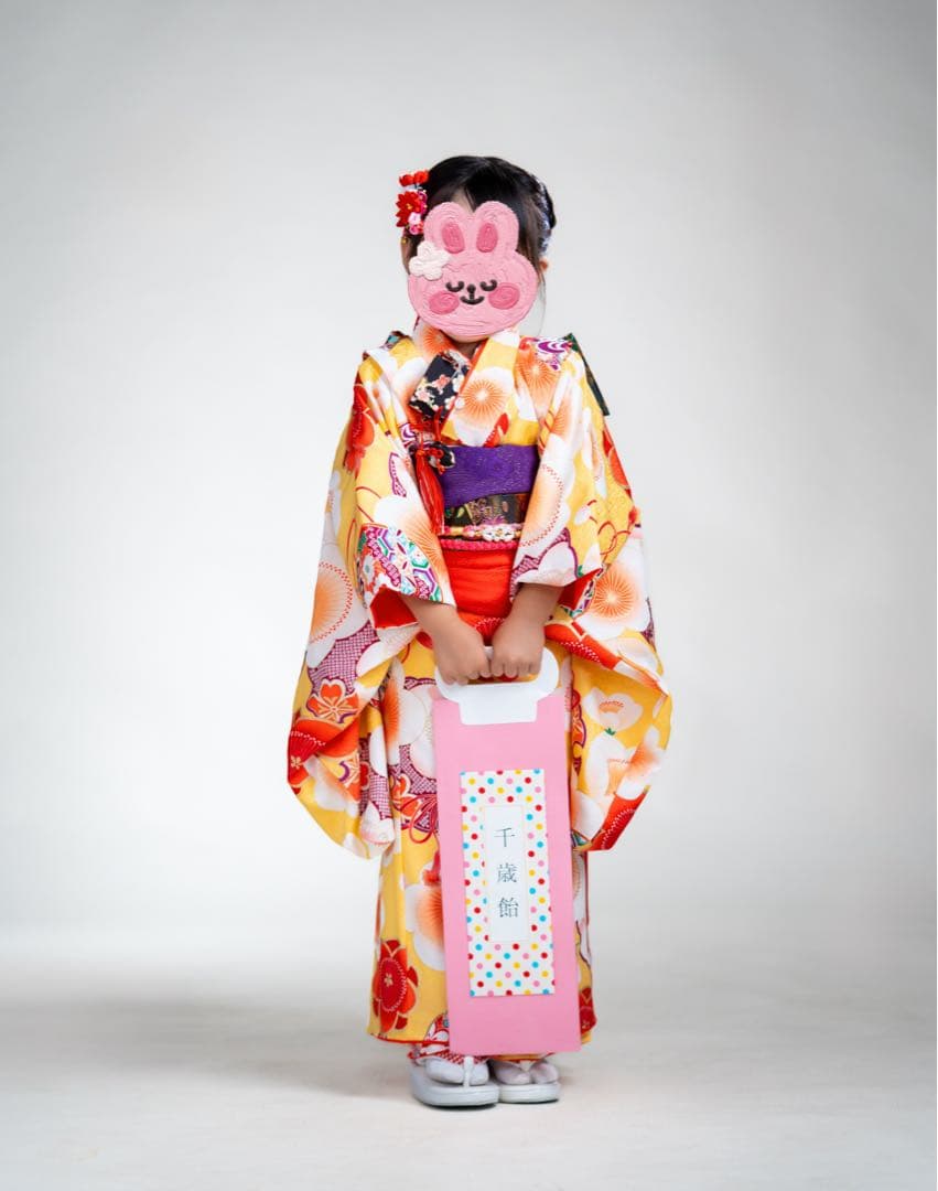 七五三 3歳正絹着物　被布セット　紅一点　花柄
