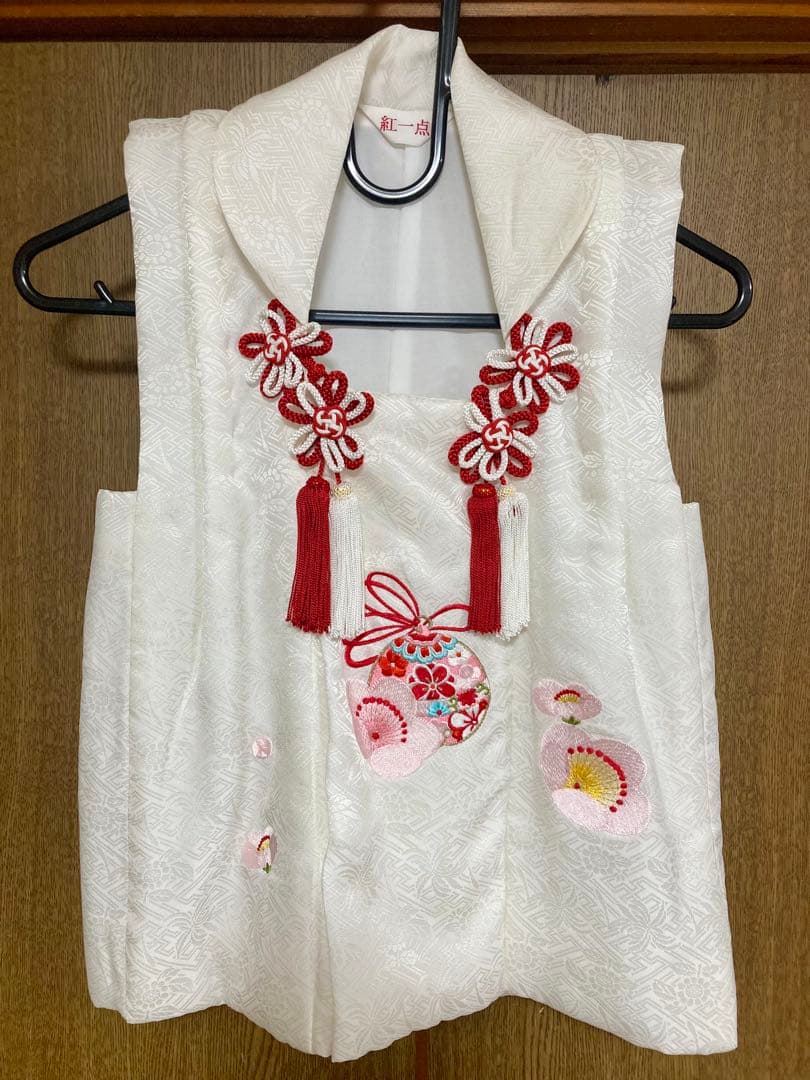 七五三 3歳正絹着物　被布セット　紅一点　花柄