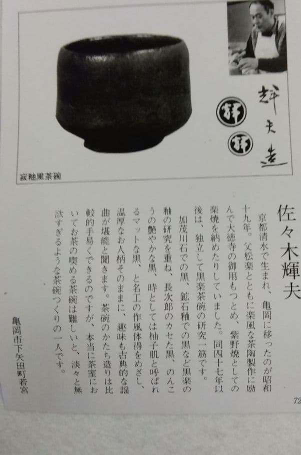 茶道具 茶碗 黒楽 四方 不二ノ絵 紫野焼 佐々木輝夫 帰来窯 虚室 昭楽