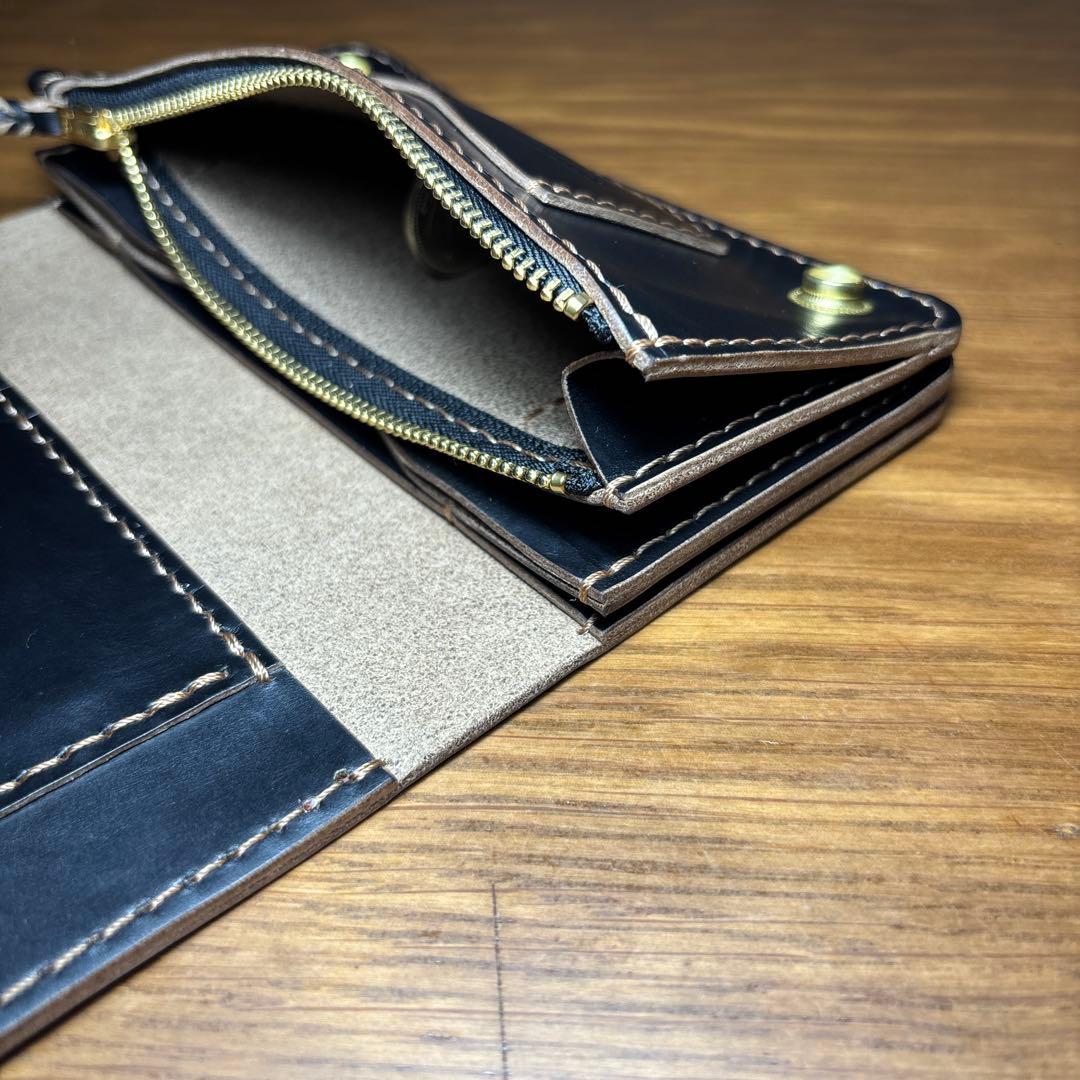 ひろひー　ロングウォレット 3層タイプ　カードポケット4つ　糸ベージュ