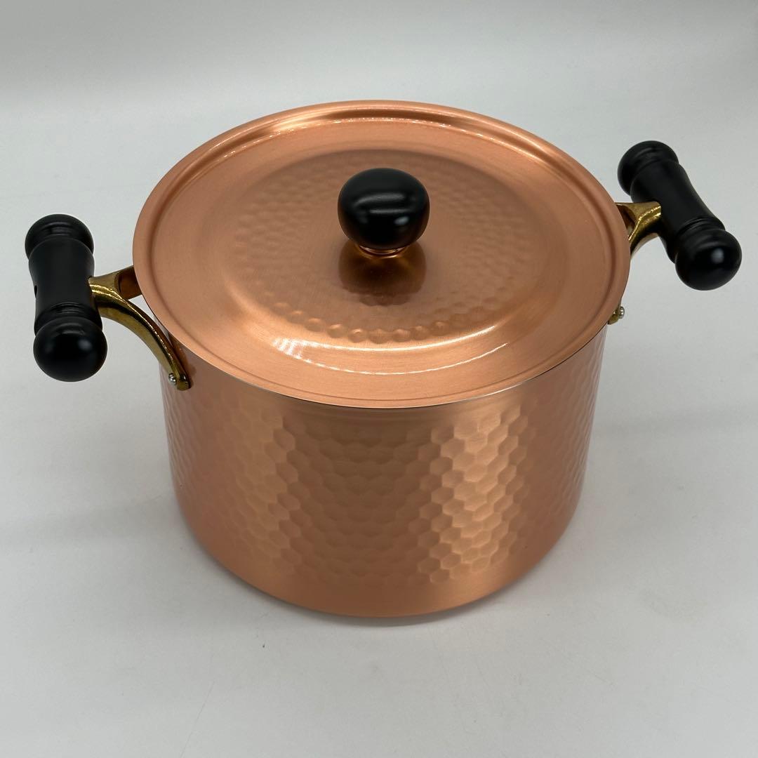 新品未使用 銅製 両手鍋 蓋付き IH対応 ガス火対応 22cm 銅鍋 燕三条