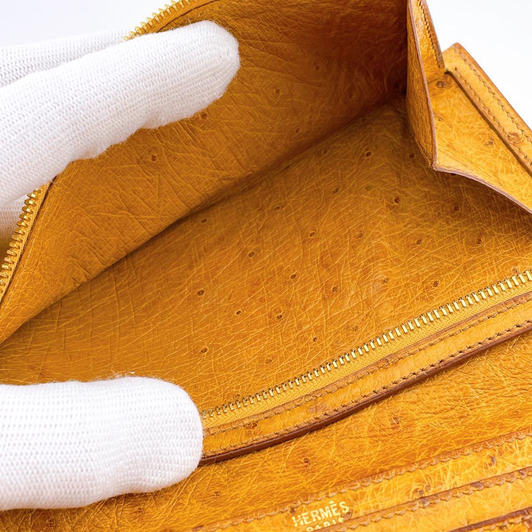 ★エルメス★ 長財布 二つ折り財布 オーストリッチ ベアンクラシック ブラウン系