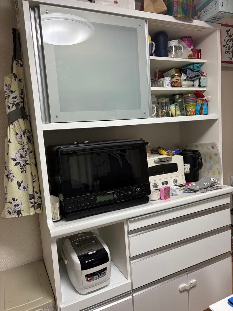 【11/22発送予定】美品ホワイト 食器棚 ガラス扉 引き出し付き