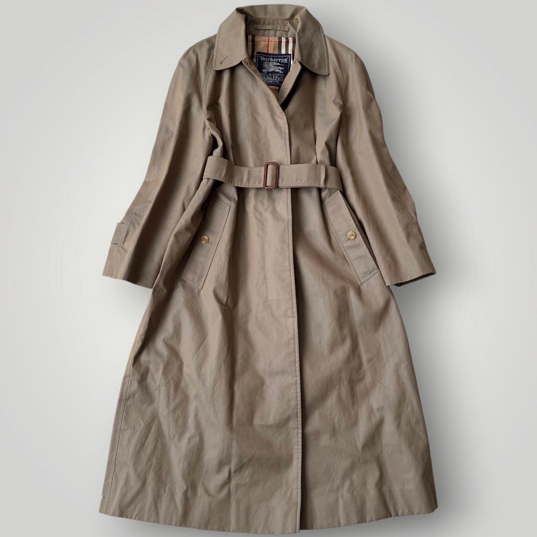 バーバリー　ステンカラーコート　ベルト付き　ノバチェック ハニーベージュ 丸善