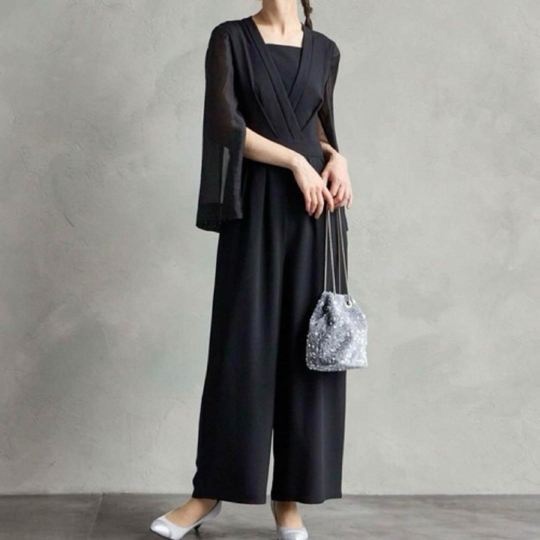 【新品・2Way】　AIMER　スリットロングスリーブオールインワン　黒　M