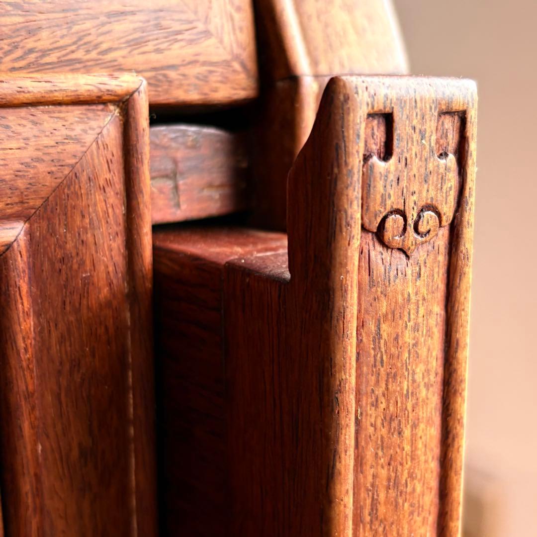 【 高級 】花梨 総無垢 ライティングビューロー 真鍮金具 彫刻入 一生物