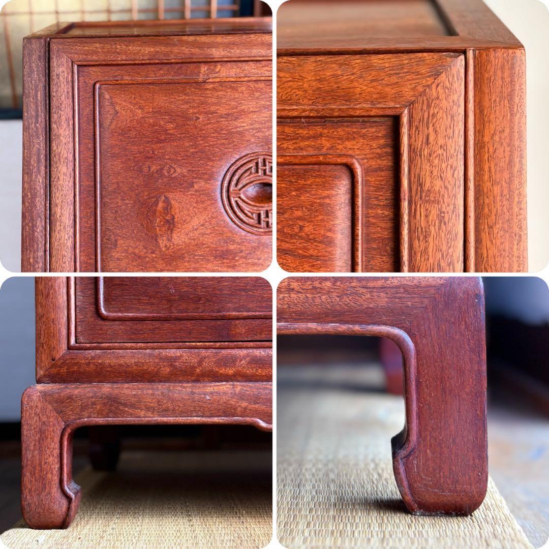 【 高級 】花梨 総無垢 ライティングビューロー 真鍮金具 彫刻入 一生物