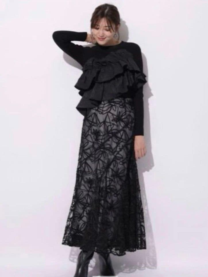 Mystrada マイストラーダ　アシメフリルニット　長袖　黒　M