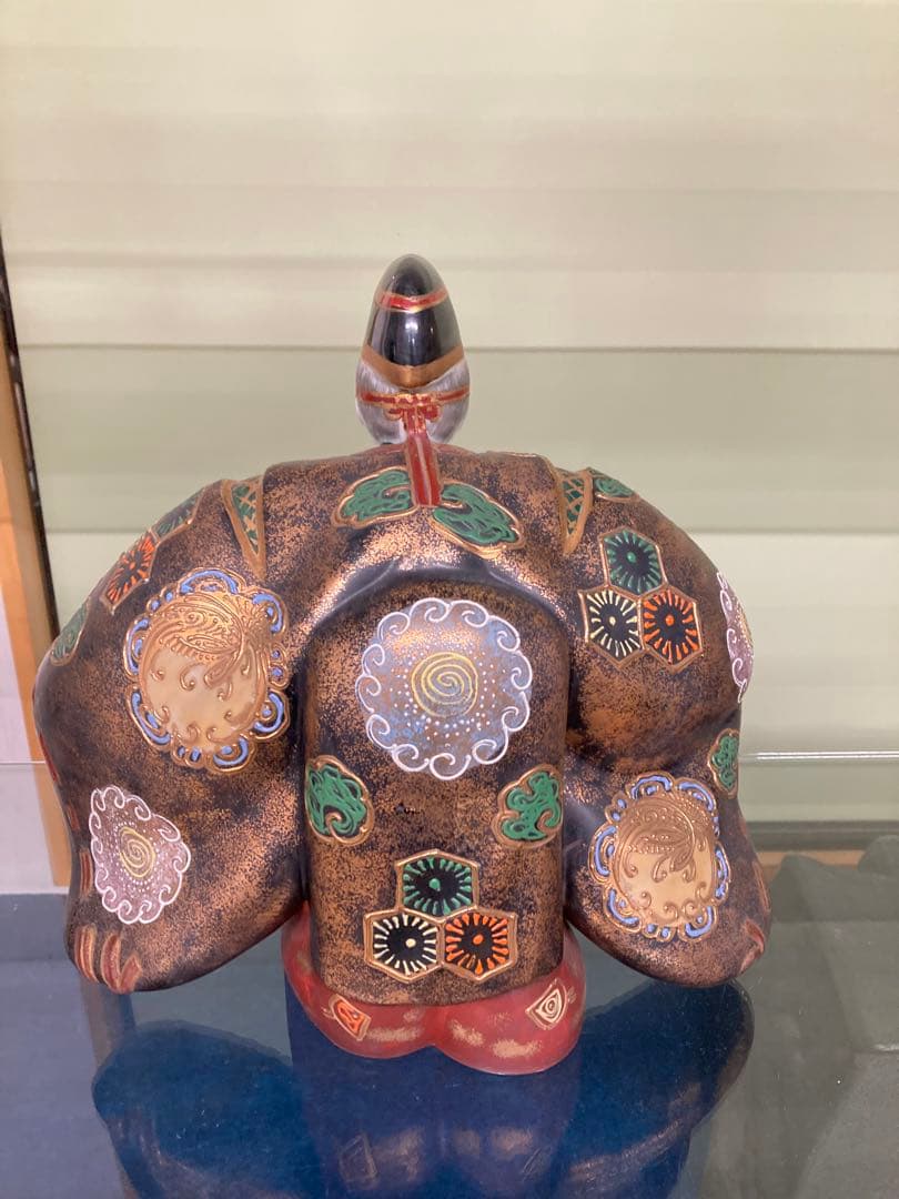 【新品】九谷焼 置物 扇子 能舞 翁金彩色絵　縁起物