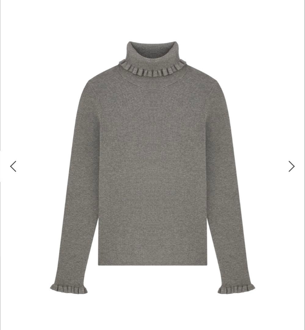 エムプルミエ タートル フリルリブニットプルオーバー　ブラック