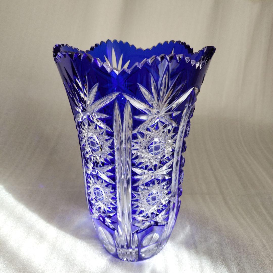 色被花瓶　切子　フラワーベース